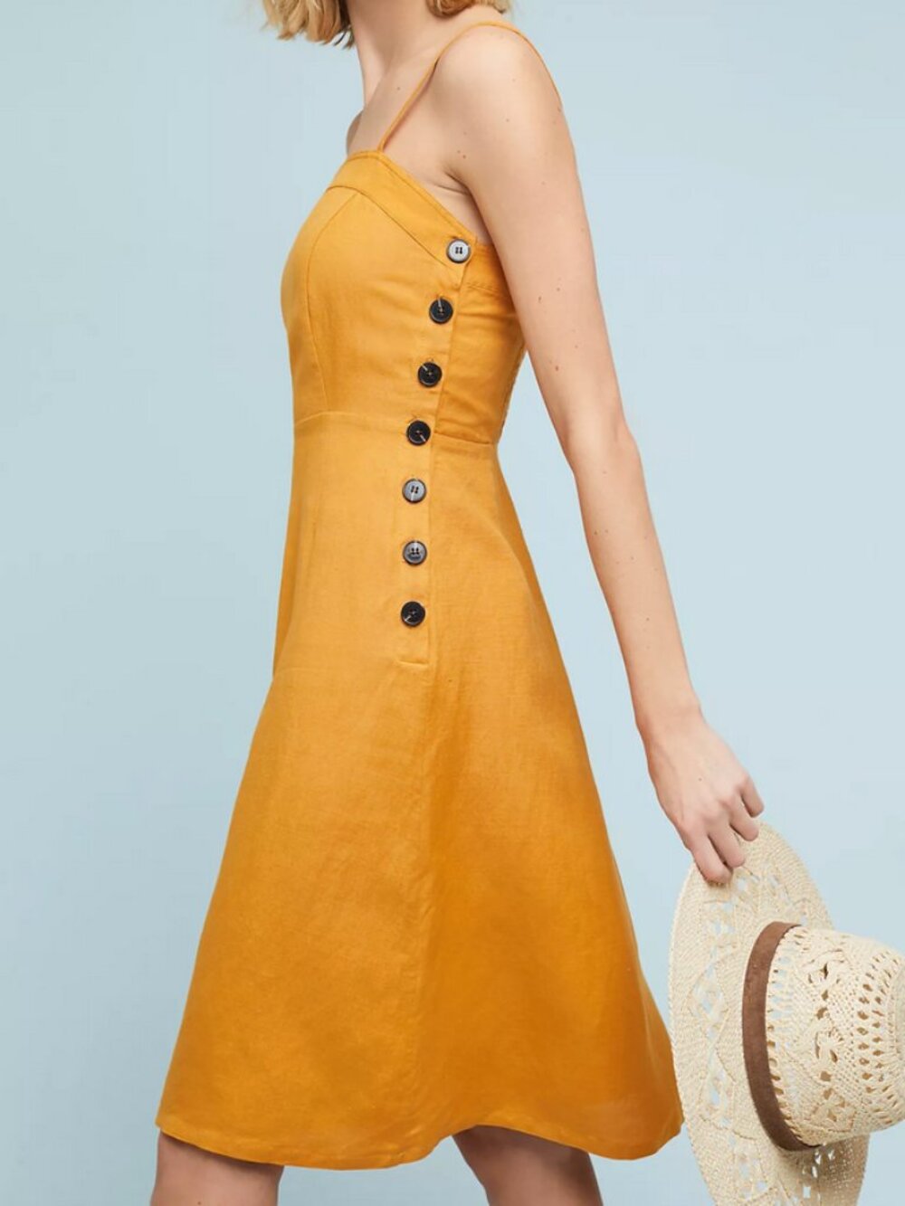 HD in Paris Anthropologie Golden Culotte Dress XL Linen Blend Cottagecore Midi